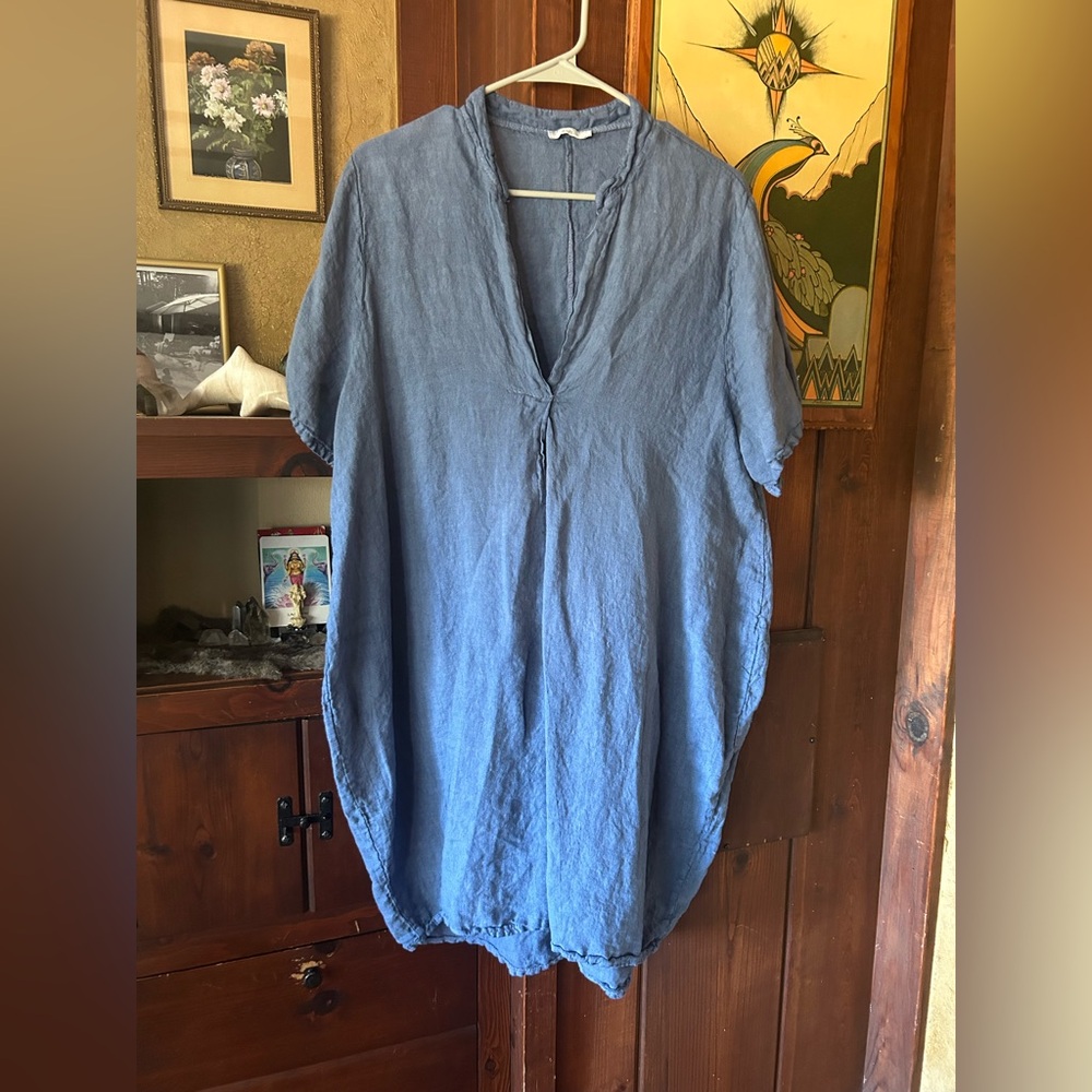Linen V-Neck Tunic Dress